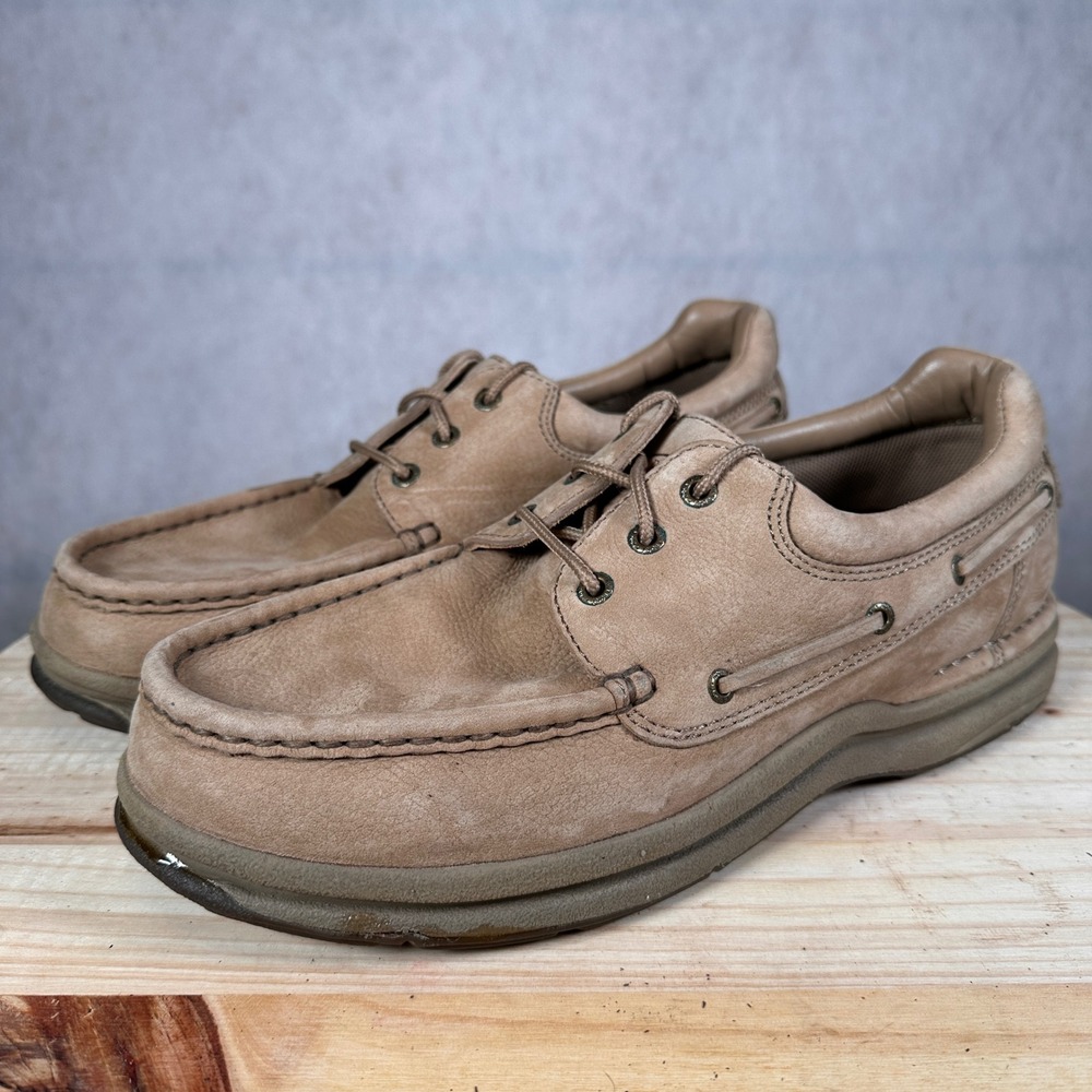 Rockport Boat Shoes Mens 11 Brown Leather Good MW534XW Moc Toe Casual